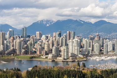 Downtown Vancouver with the North Shore Mountains behind it